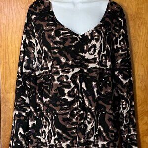 NWOT Allison Brittany Women's top/blouse - 2X (black,brown,purple&cream)